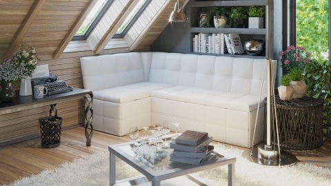 Скамья угловая со спальным местом «Домино» (Кожзам белый)